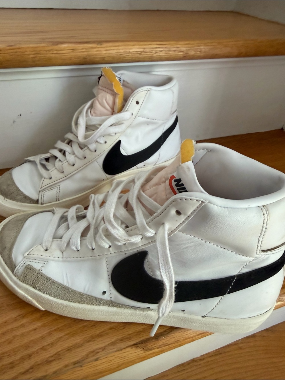 Nike Women's White High-Top Blazers Sneakers with Black Swoosh